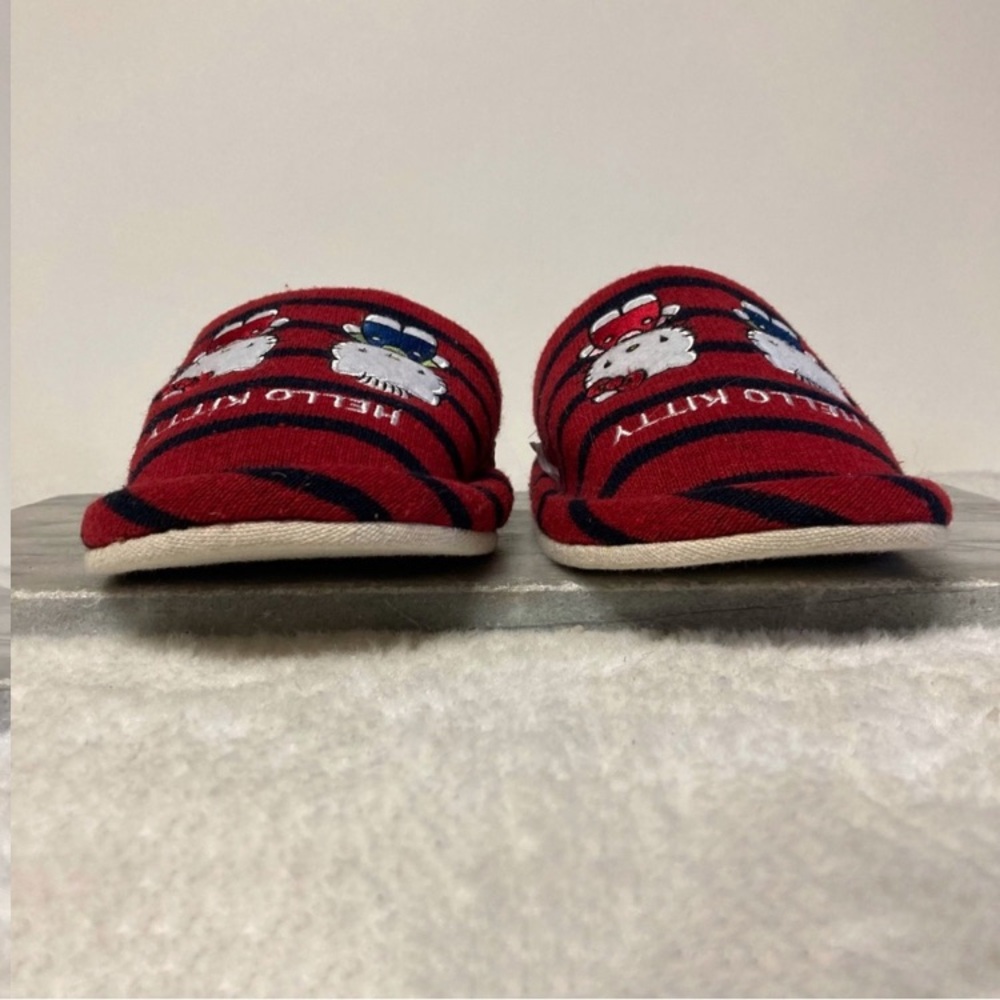 Hello Kitty Slippers Embroidered Red Striped Sz 7… - image 5